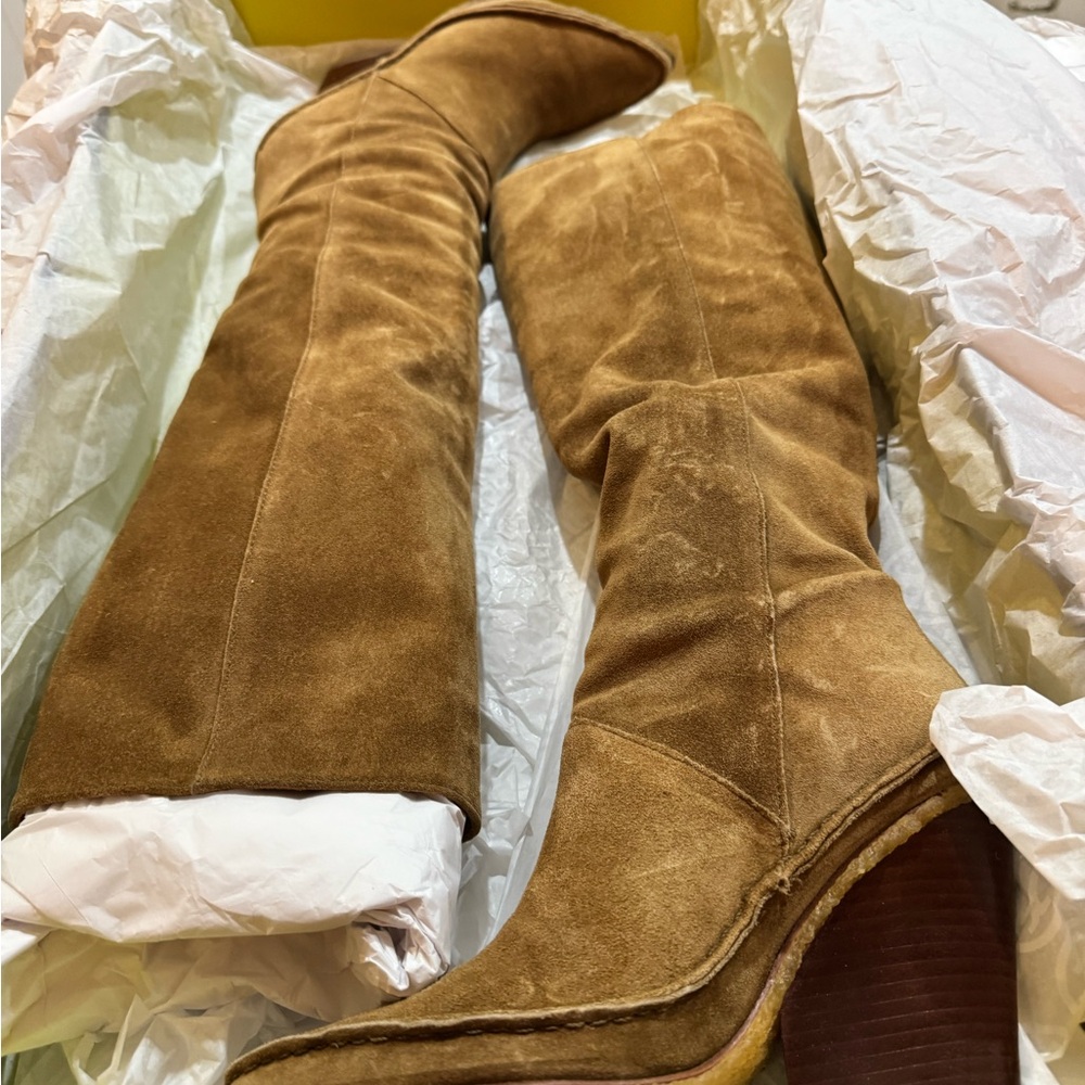 Tory Burch Over the Knee Suede Boots - Brown